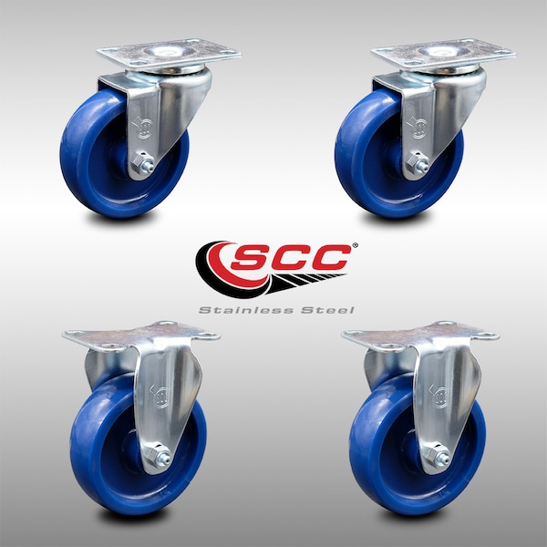 4 Inch SS Solid Polyurethane Swivel Top Plate Caster Set with 2 Rigid SCC